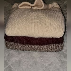 Bundle 3 Sweaters - Cream, Brown, & Red Knit Sweaters - Size Medium